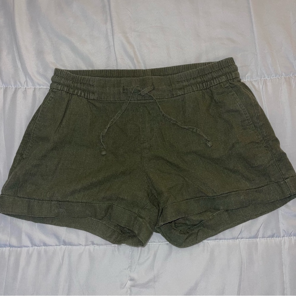 Olive Green Linen Shorts
